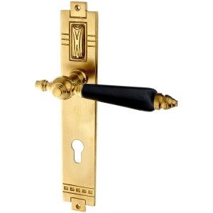 Jugendstil Wohnungstürbeschlag aus Messing - ergonomische Form - matt gold